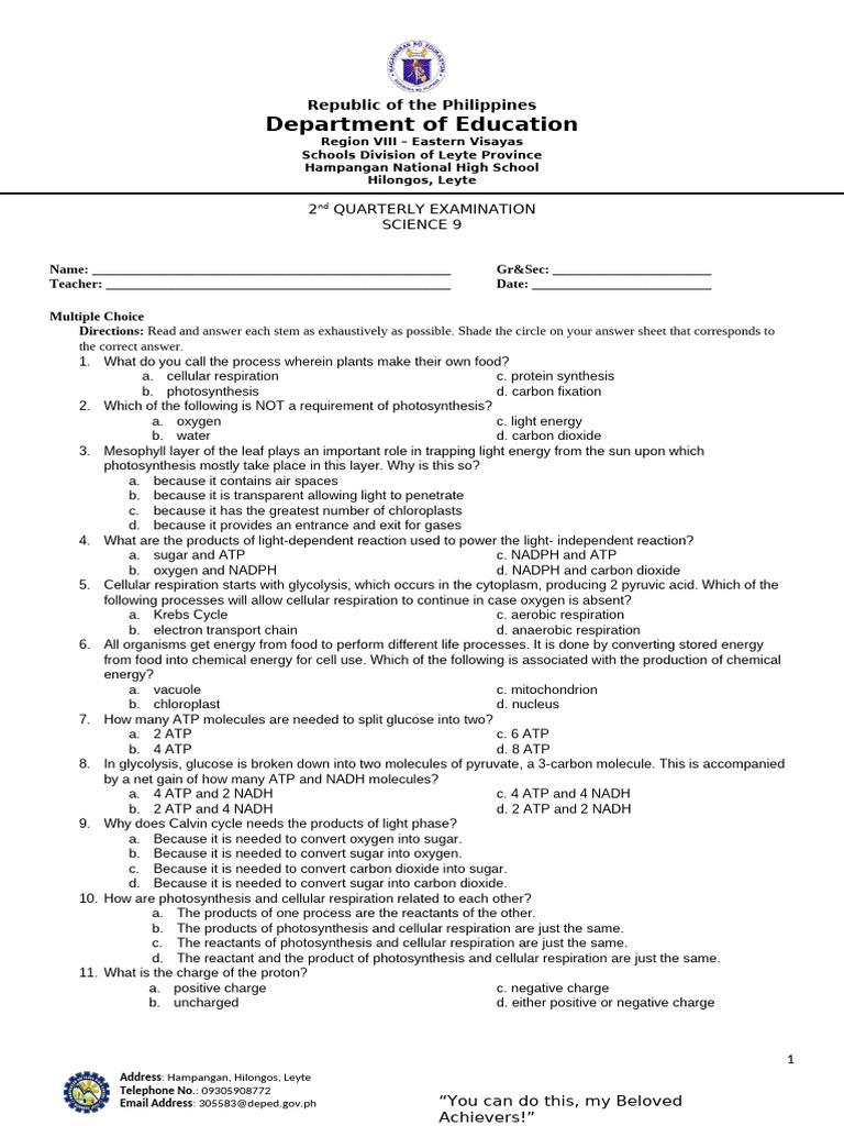 2nd Periodical Test in Science 9 | PDF | Chemical Bond | Cellular ...