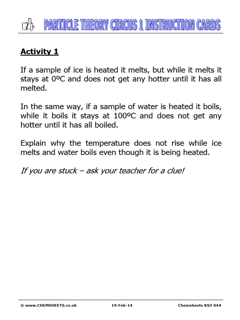 Chemsheets KS3 044 Particle Theory Circus 1 Cards | PDF | Liquids | Gases