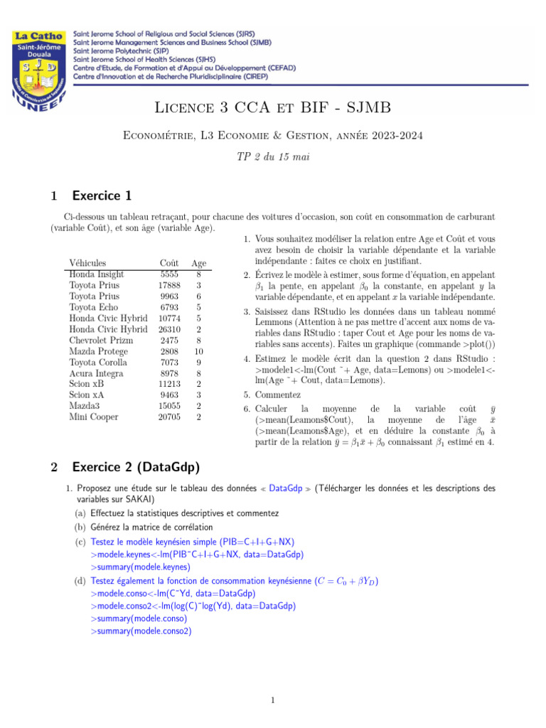 Analyse Coût et Âge des Voitures L3 CCA | PDF | Constructeurs ...