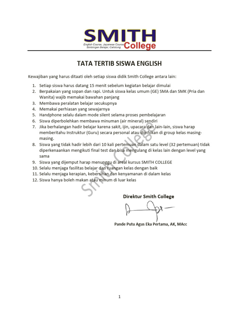 TATA Tertib Siswa - English | PDF