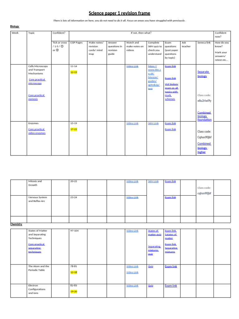 Year 9 exam revision pdf force biology