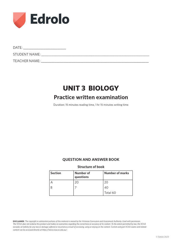 Edrolo - Biology Unit 3 - Practice Written Examination | PDF | Operon ...