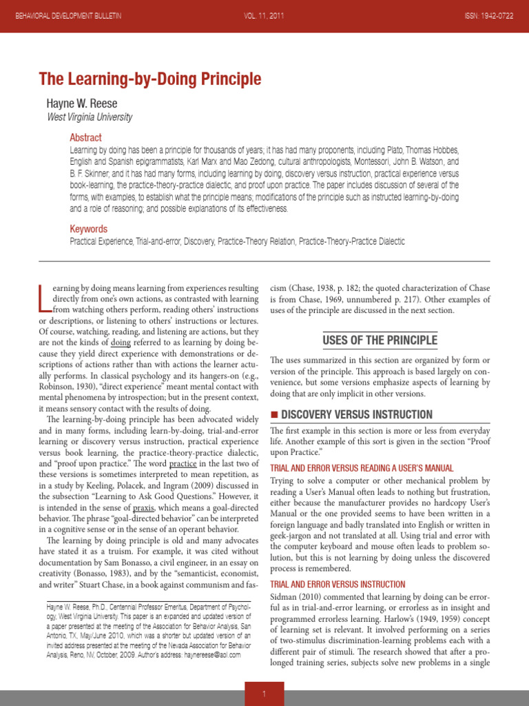 John Dewey's Learning by Doing Explained | PDF | Learning | Psychology