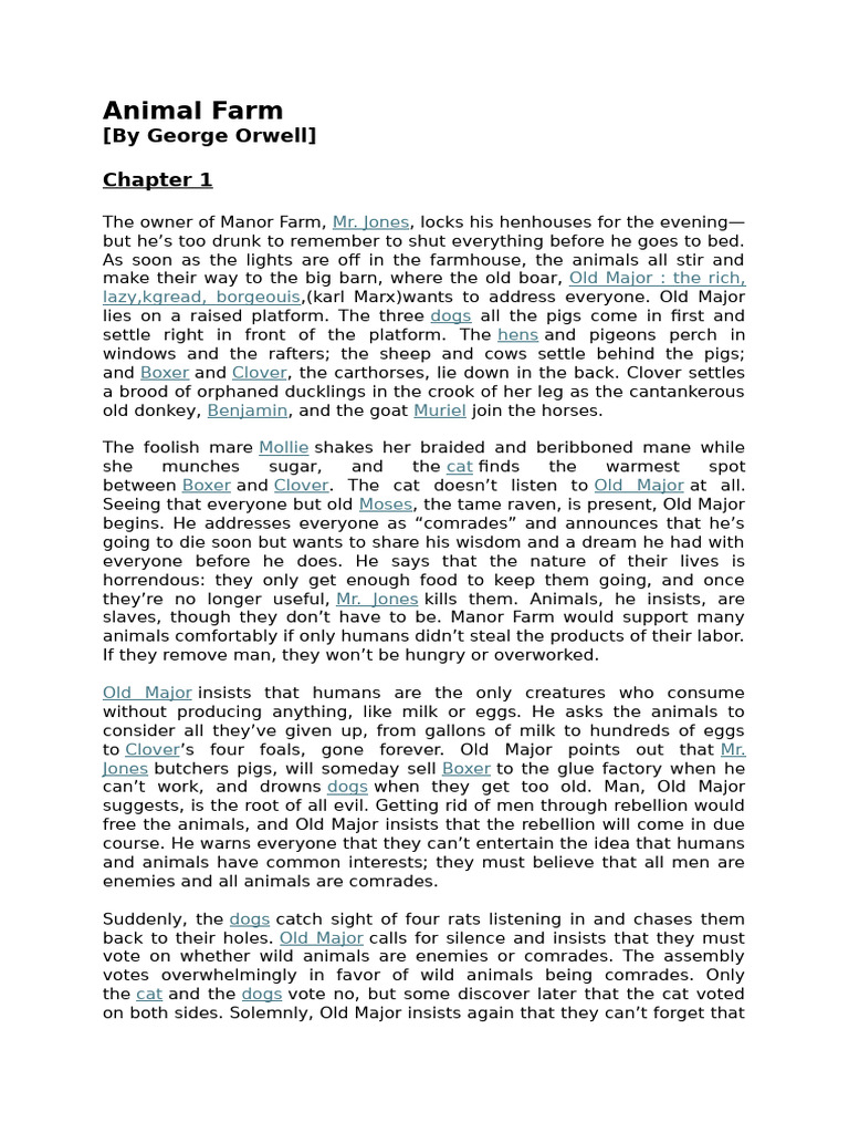 Animal Farm Chapter 1 Summary | PDF | General Fiction