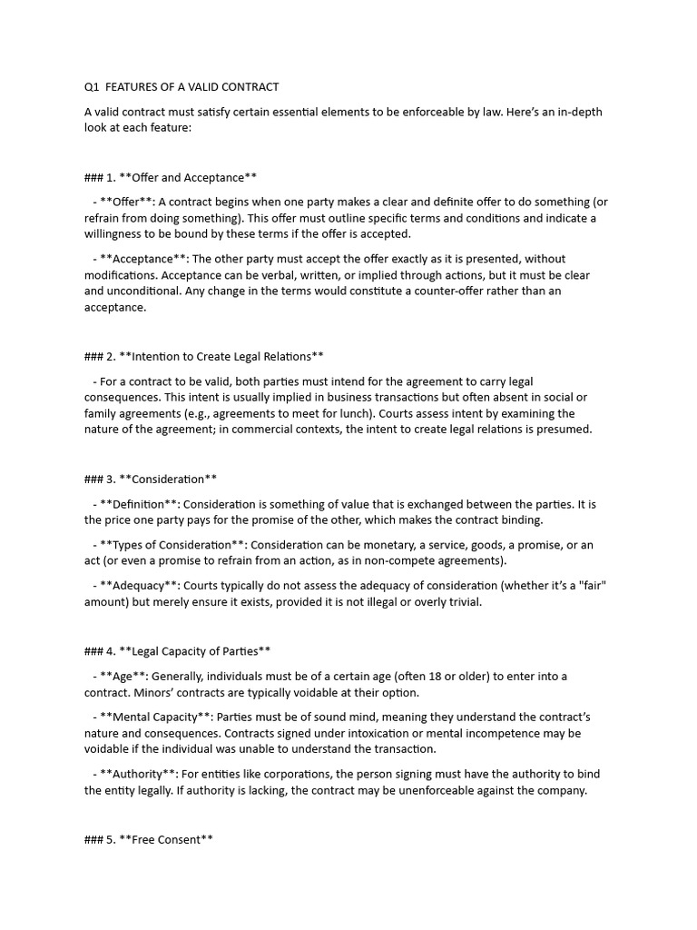 Essential Elements of a Valid Contract | PDF | Breach Of Contract ...