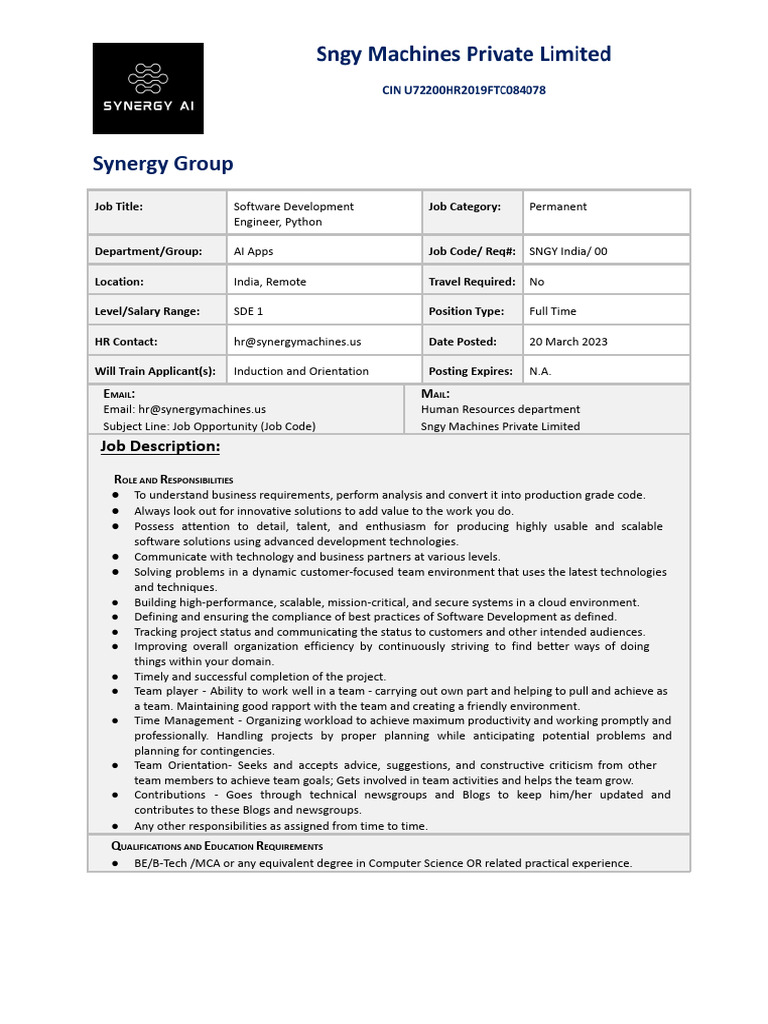 SNGY JD Python Developer 0020 | PDF | Scalability | Cloud Computing