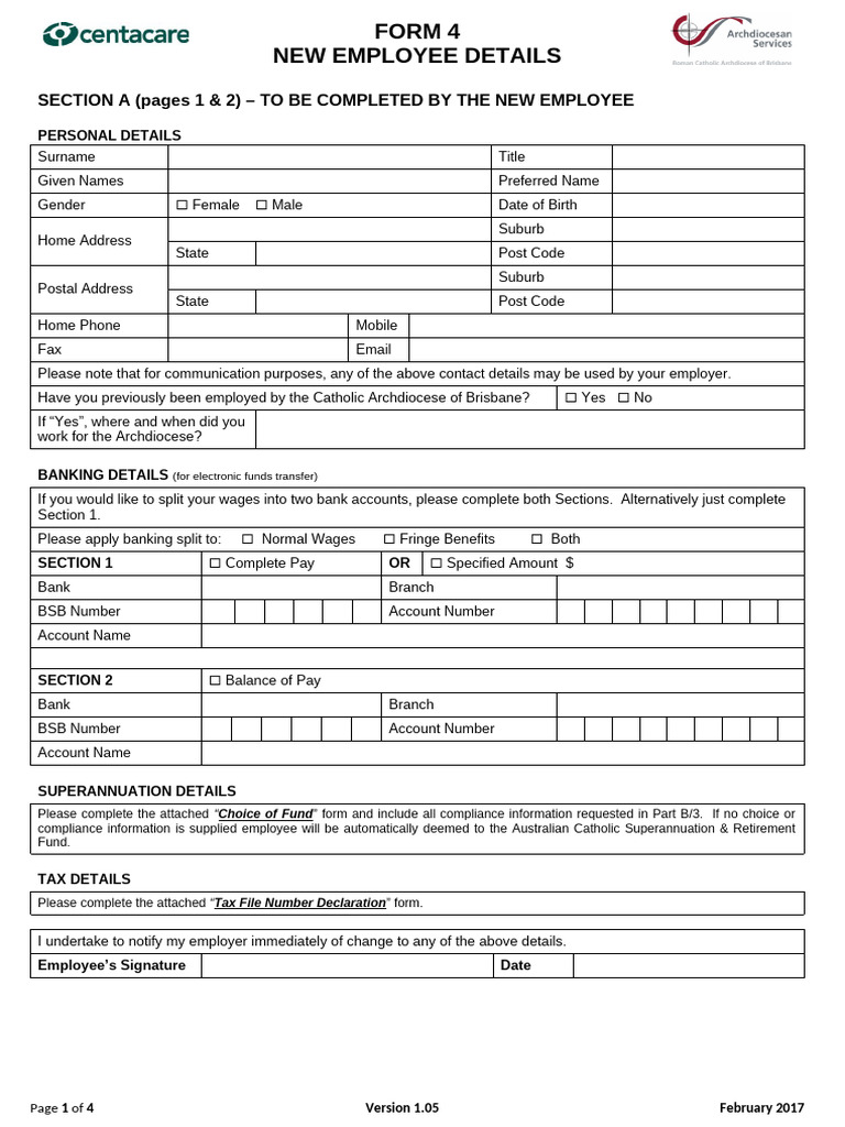 New Employee Details Form Template | PDF | Employment | Pension