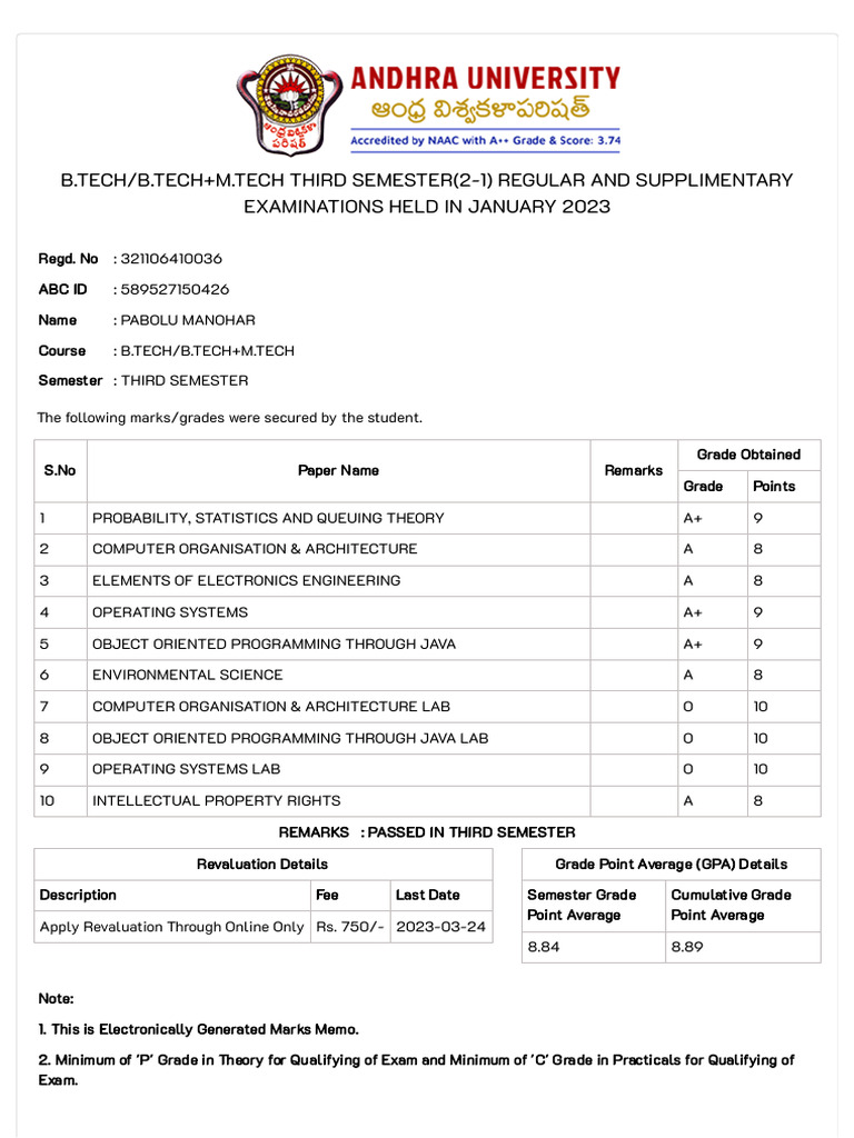 B.Tech 3rd Semester Exam Results Jan 2023 | PDF