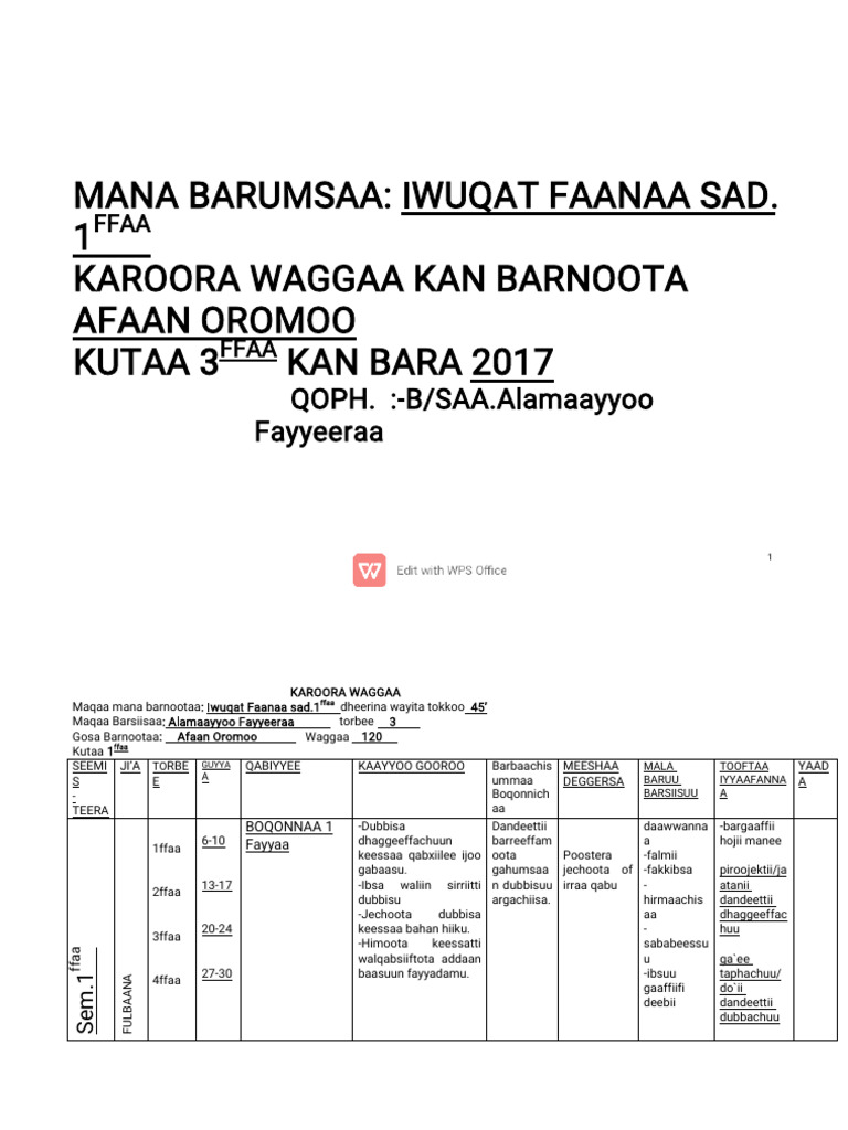 Karoora Barnoota Afaan Oromoo 3ffaa | PDF