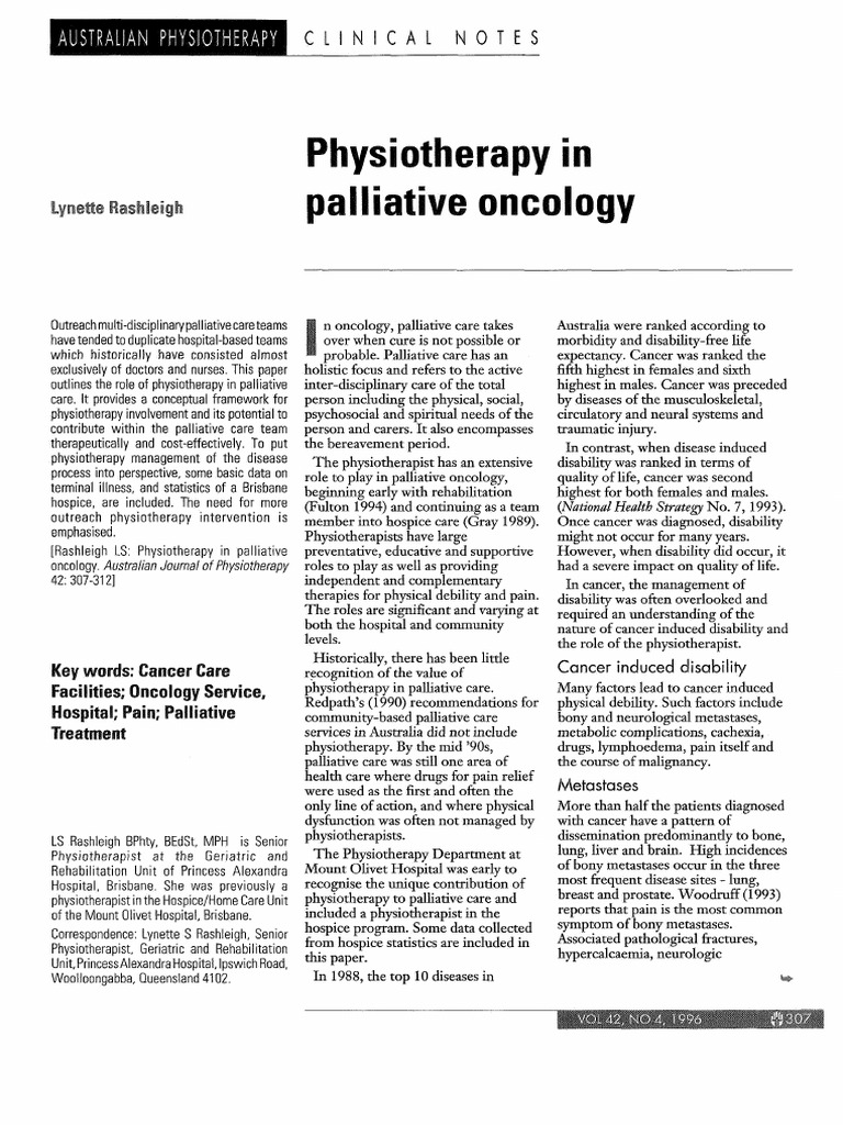 Physiotherapy in Palliative Oncology | PDF | Physical Therapy | Pain