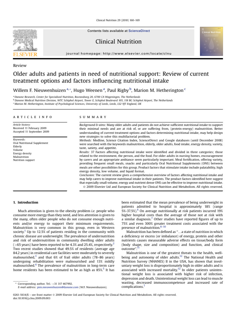 Nutritional Support for Older Adults | PDF | Eating | Malnutrition