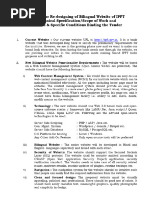 specification for website