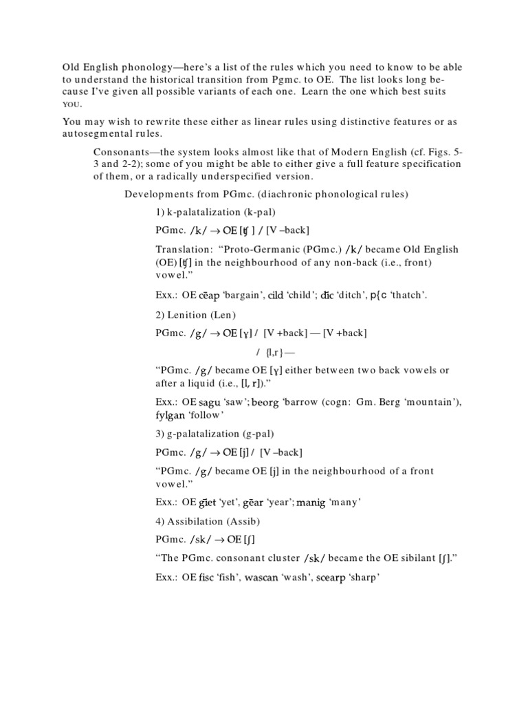 Old English Phonology | Syllable | Vowel