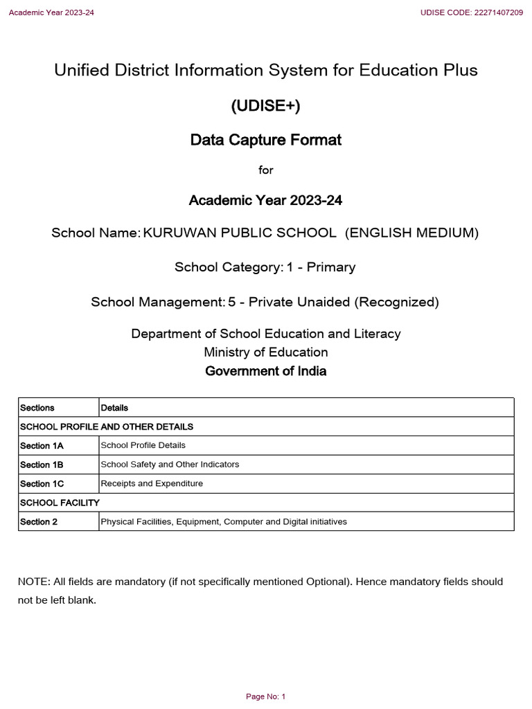 UDISE+ 2023-24 School Profile Form | PDF | Toilet | Educational Technology