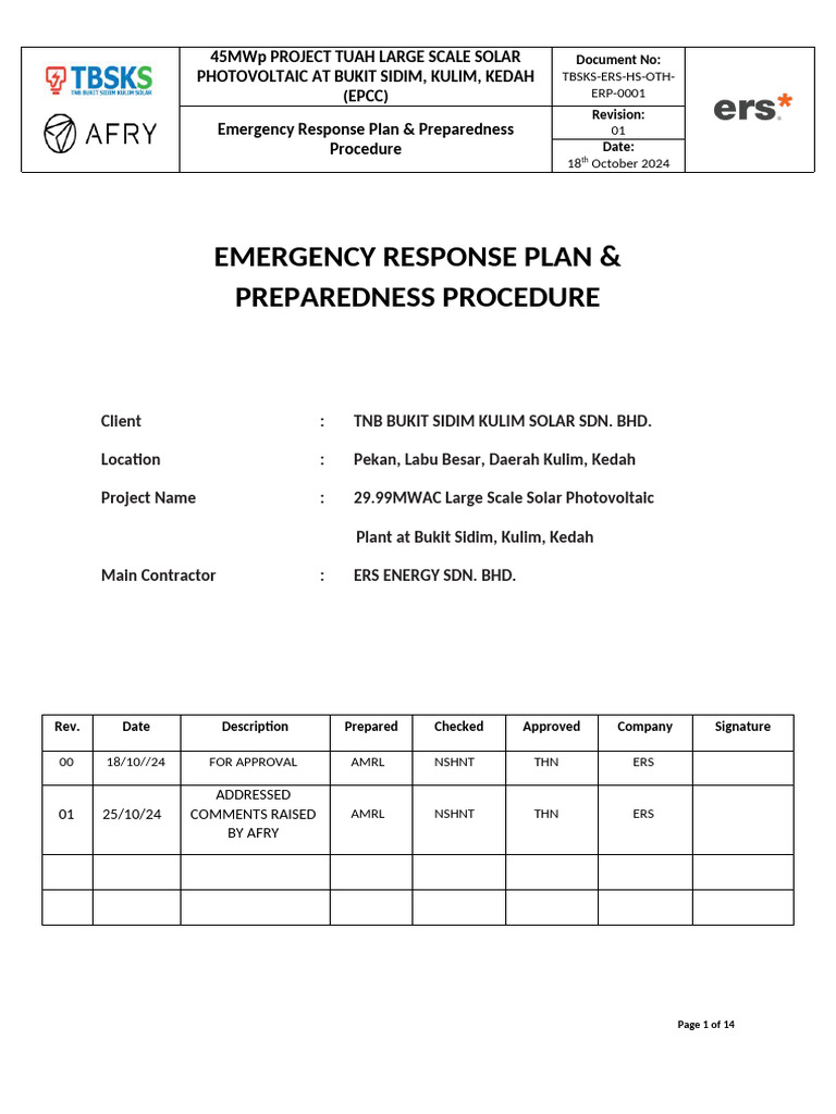 Emergency Response & Preparedness Procedure - Edited Nis | PDF ...