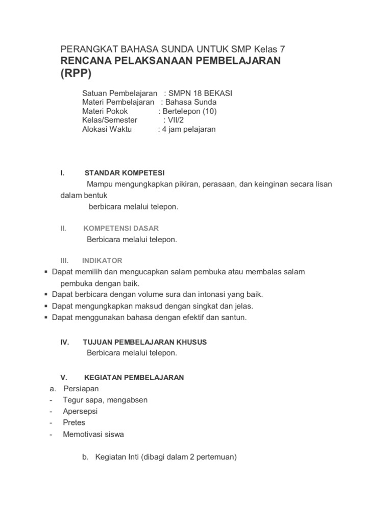 Perangkat Bahasa Sunda Untuk Smp Kelas 7 Semester 2