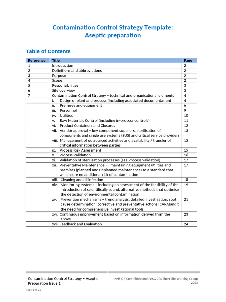 Aseptic Contamination Control Strategy | PDF | Environmental Monitoring ...