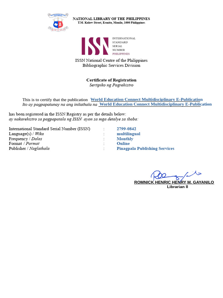 ISSN Registration for Multilingual E-Publication | PDF