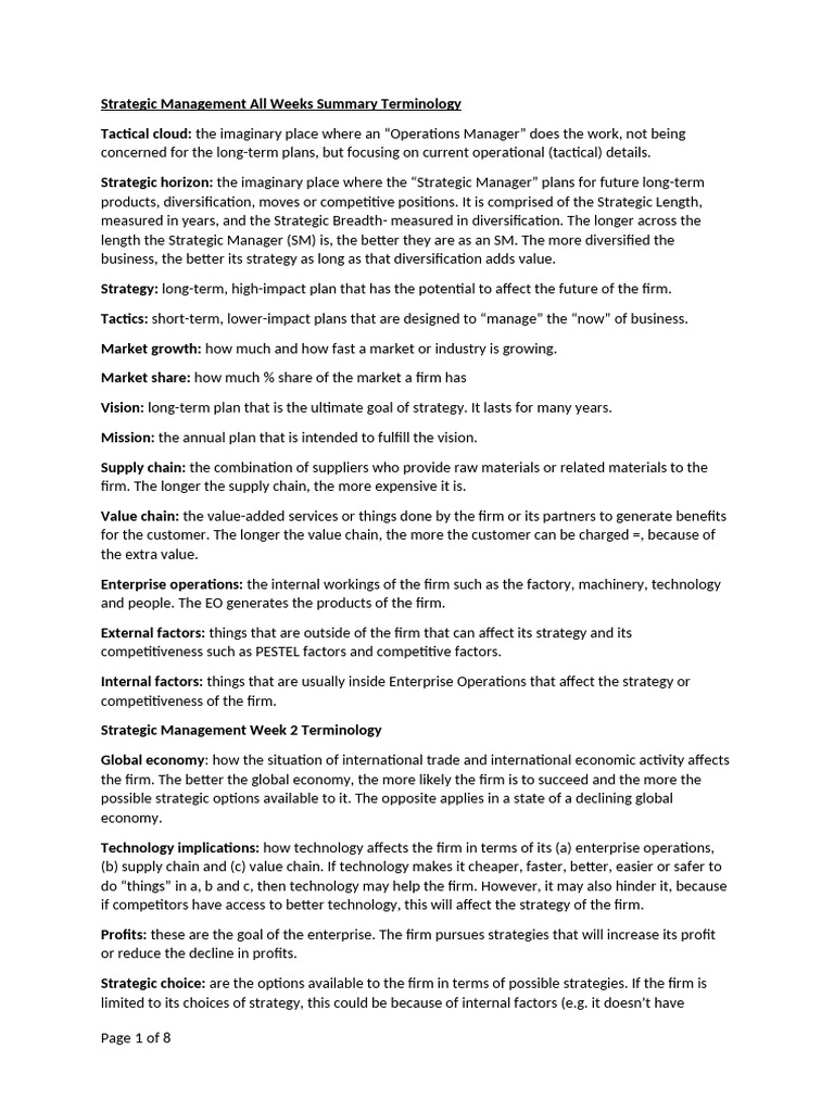 Strategic Management Terminology Overview | PDF | Mergers And ...