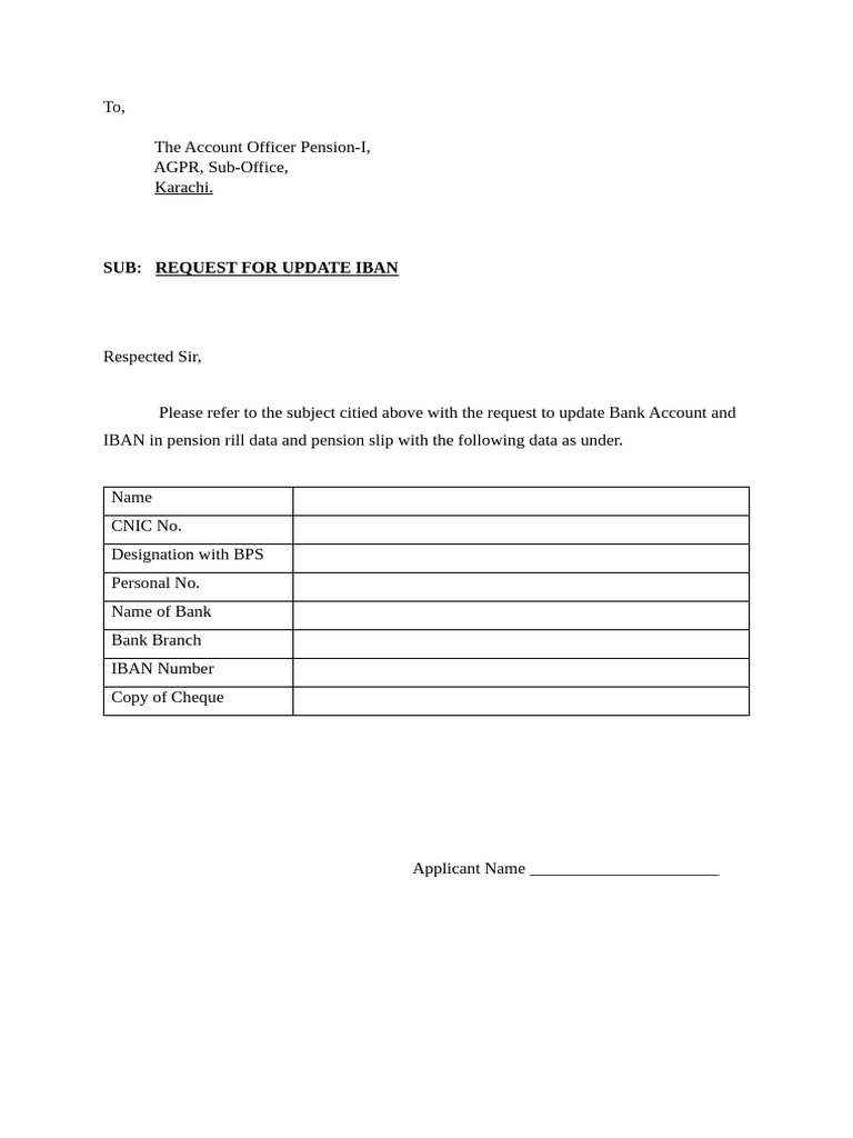 IBAN Update Request for Pension Slip | PDF | Finance & Money Management