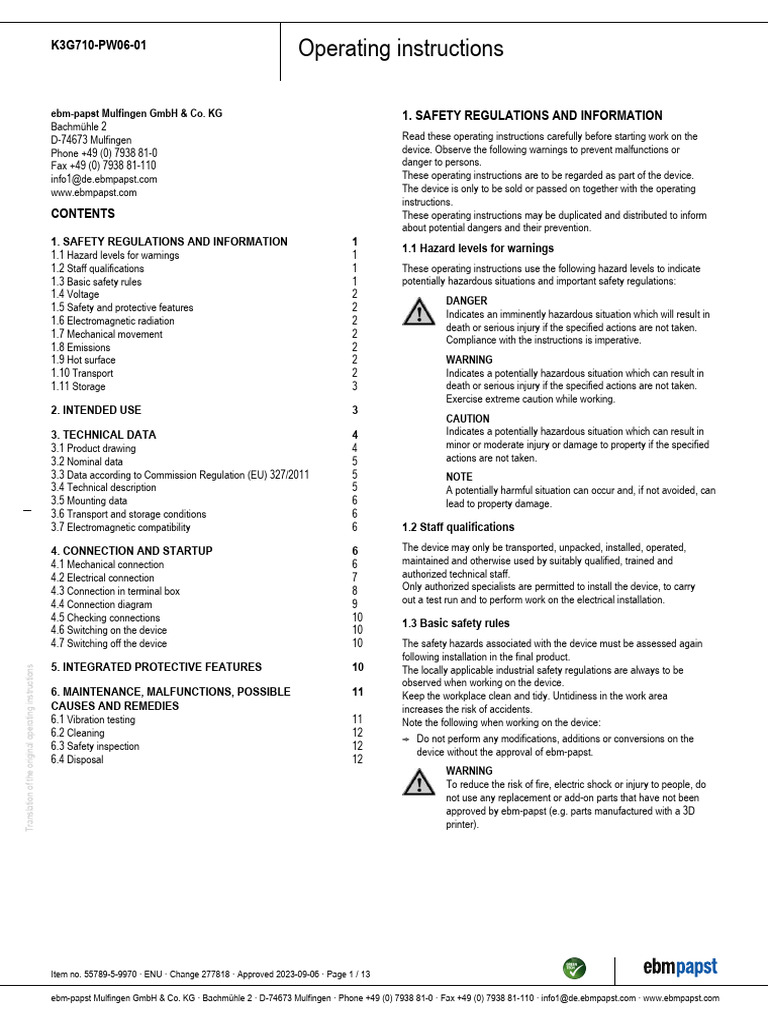 K3G710-PW06-01 Operating Instructions | PDF | Safety | Occupational ...
