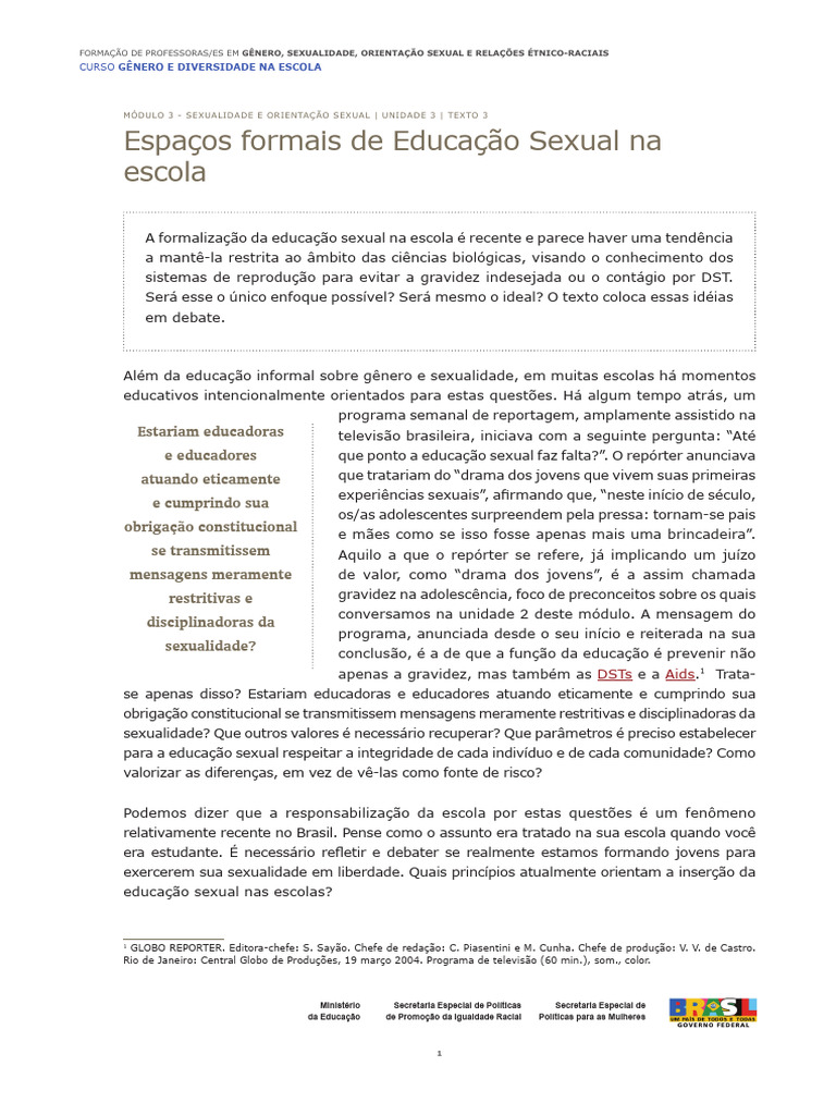6.espaços Formais de Educação Sexual Na Escola PT | PDF | Educação ...