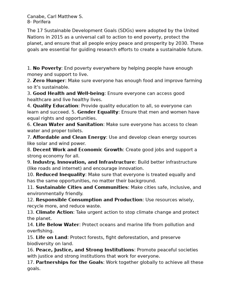Overview of the 17 SDGs | PDF | Science & Mathematics | Technology ...