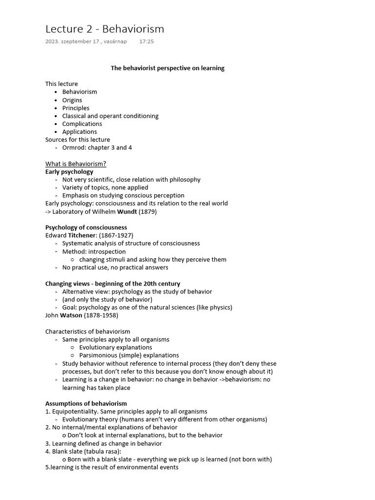 Understanding Behaviorism in Learning | PDF | Classical Conditioning ...