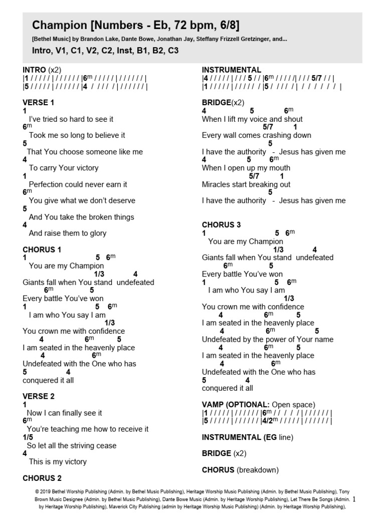 Champion Lyrics by Bethel Music | PDF | American Music People | Popular ...