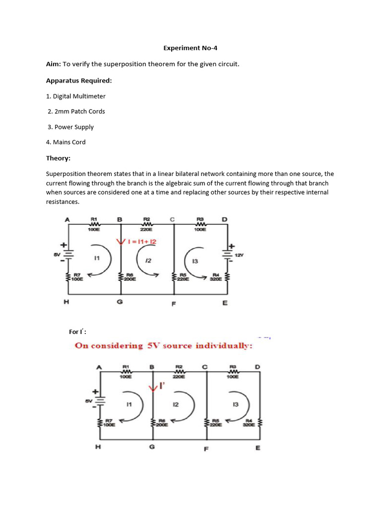 Application Of Superposition Theorem Lab