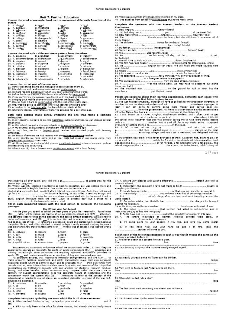 Unit 7 Grade 11 Further Practice 2019 | PDF