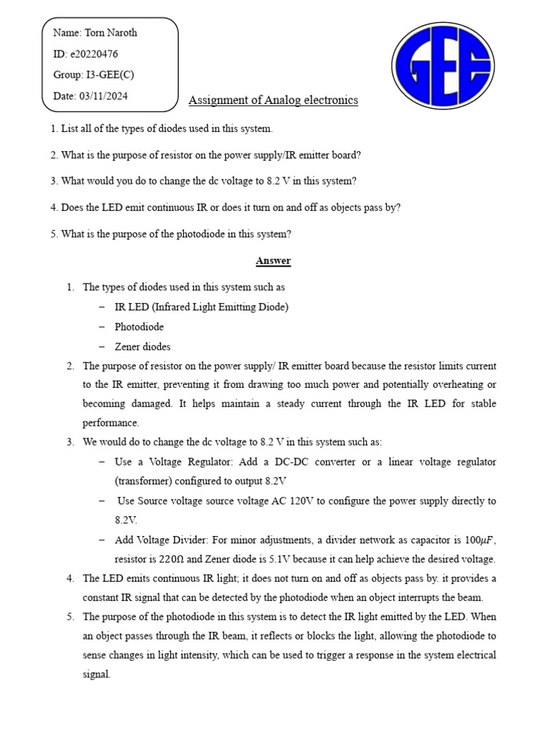 Analog Electronics Assignment Overview | PDF | Science & Mathematics ...
