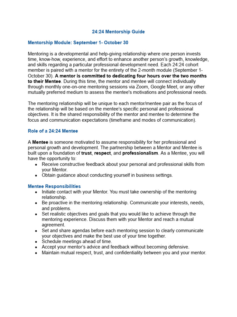24:24 Mentorship Program Overview | PDF | Mentorship | Social Psychology