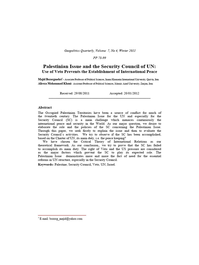 Palestian Issue and The Security Council - Geopolitical Study | PDF