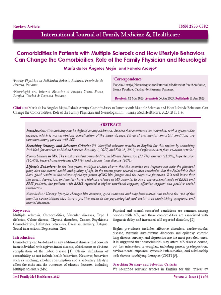 Comorbidities in Patients With Multiple Sclerosis and How Lifestyle ...
