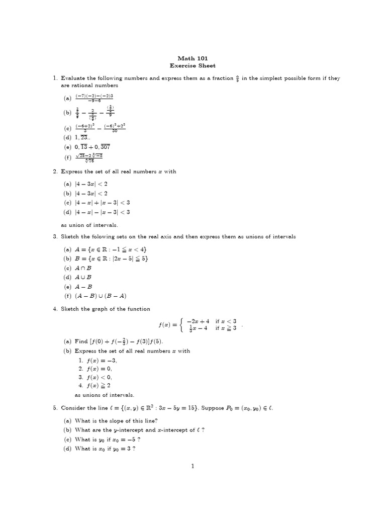 Math 101 Exercise Sheet Solutions | PDF | Division (Mathematics ...