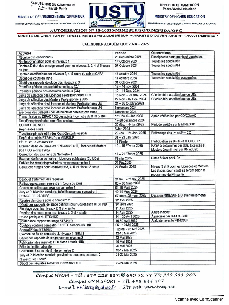 Calendrier Académique 20242025 PDF
