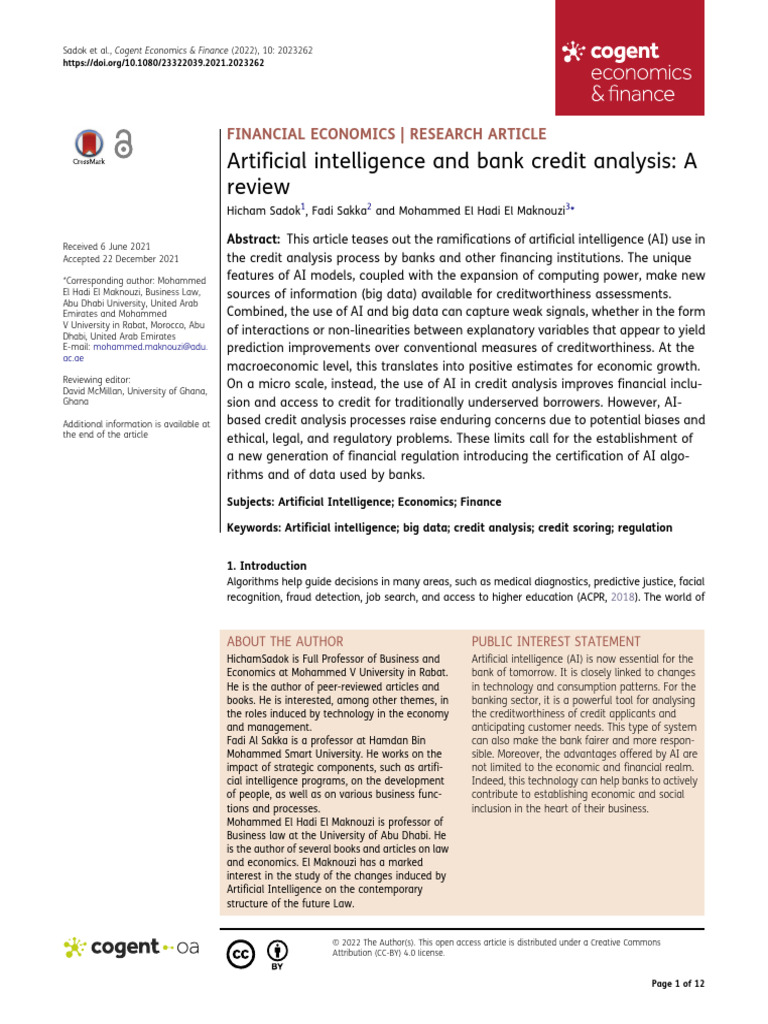 Artificial Intelligence and Bank Credit Analysis A Review | PDF ...