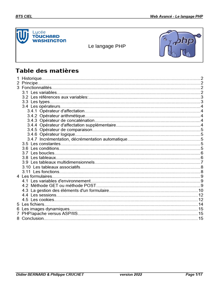 Introduction au langage PHP en Web Avancé | PDF | Cookie (informatique ...