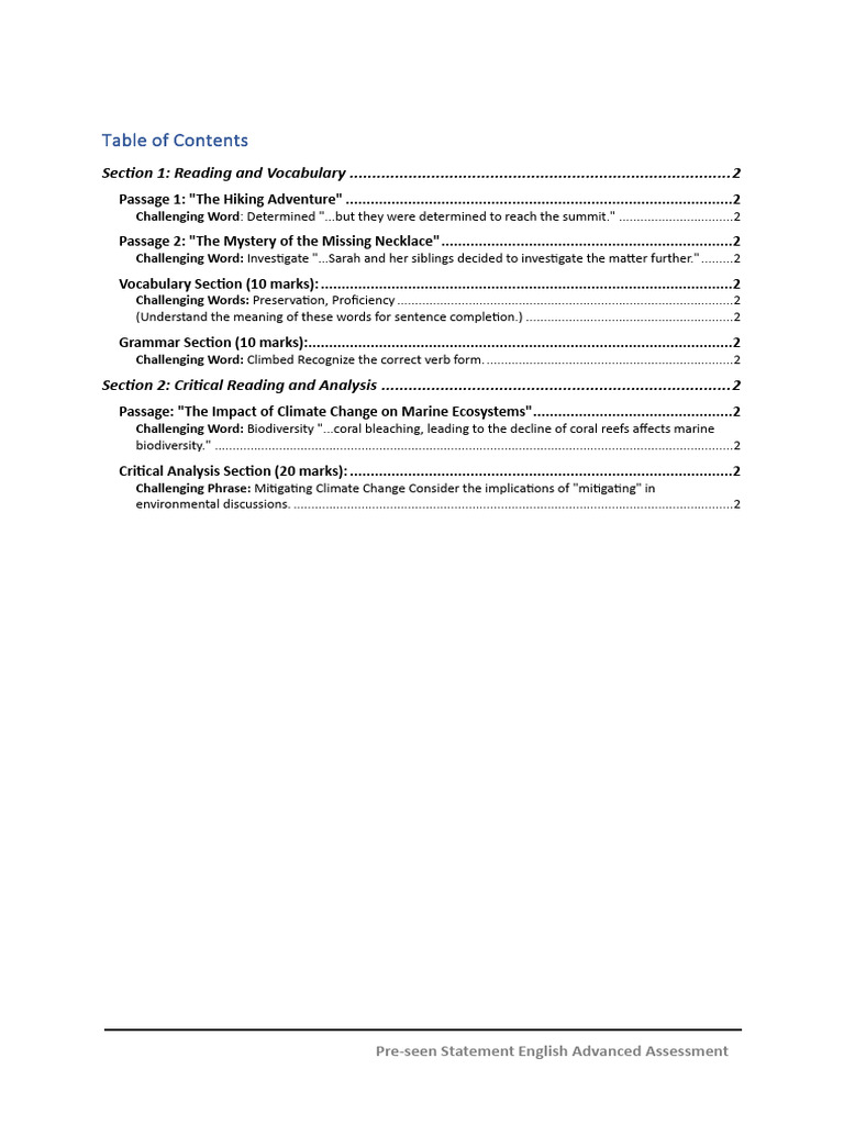 Pre-Seen Statment English Advanced Assessment 21968 | PDF | Vocabulary ...