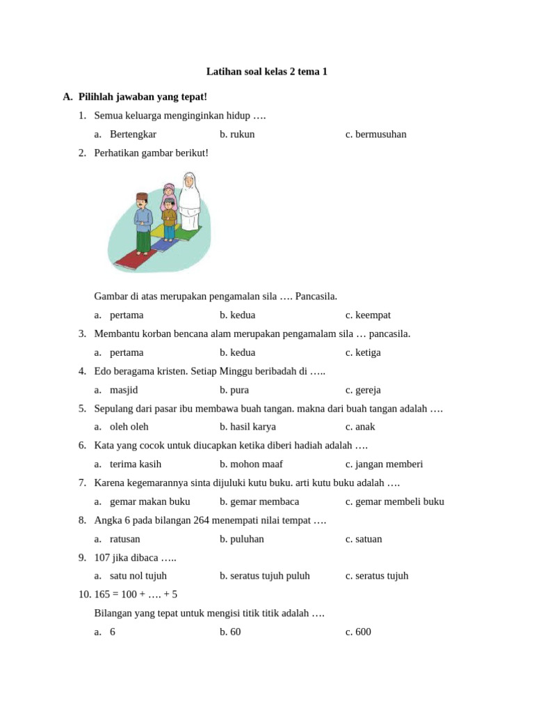 Latihan Soal Kelas 2 Tema 1 | PDF