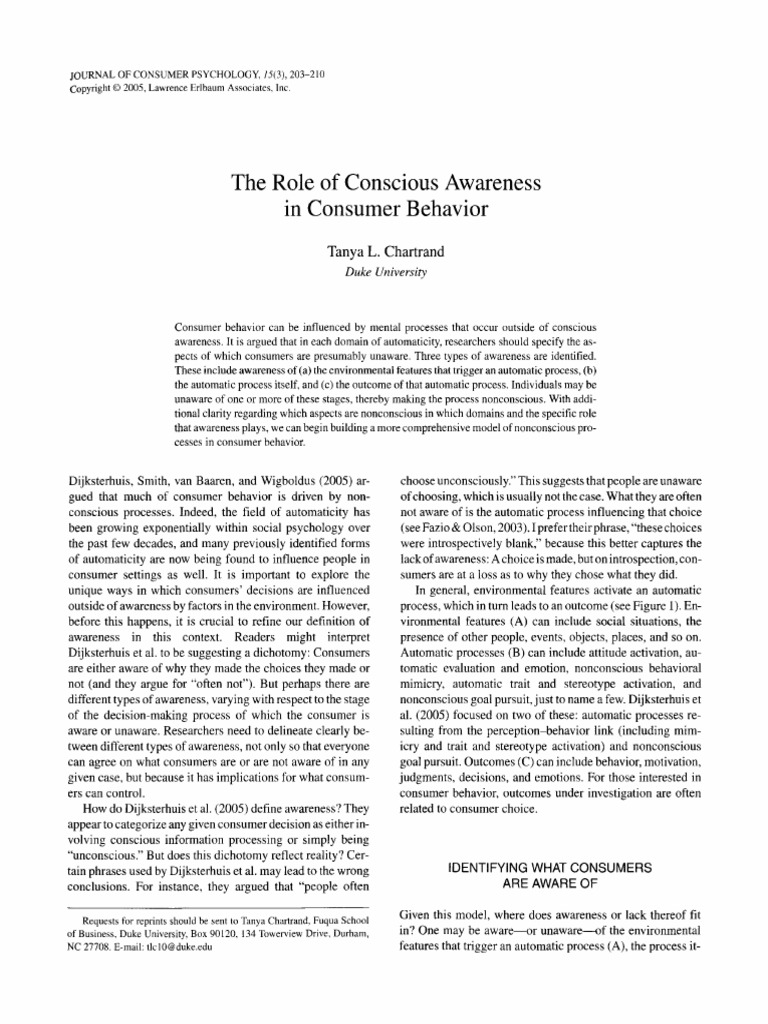 The Role of Conscious Awareness in Consumer Behavior | PDF | Brand ...