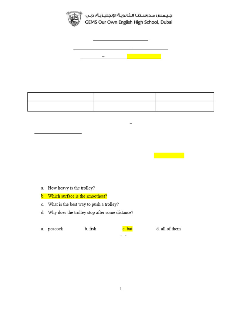 Annual Revision Worksheet Grade 4 Science 2024 Answer Key Pdf