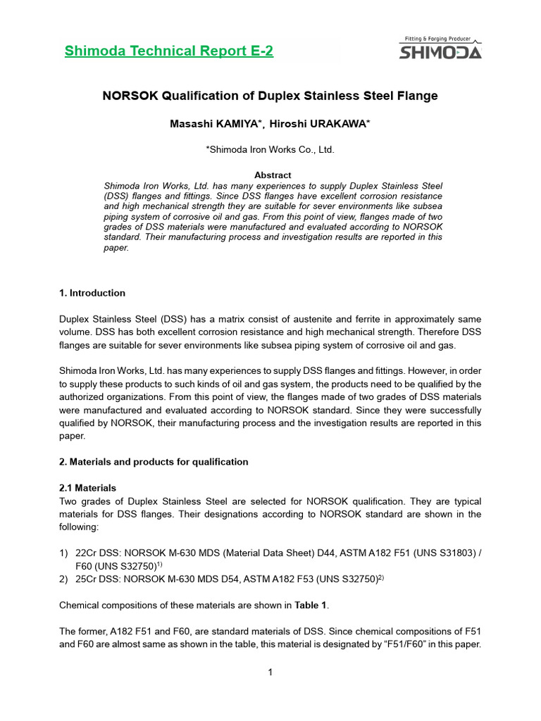 NORSOK Qualification of DSS Flanges | PDF | Stainless Steel | Steel