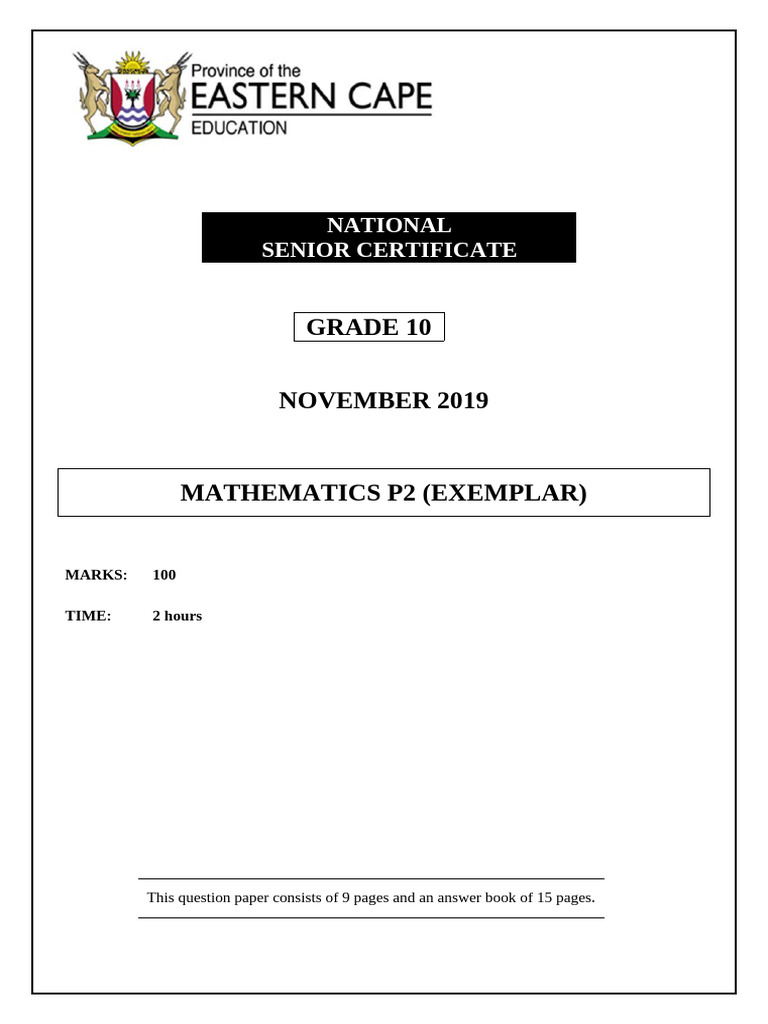 Grade 10 Mathematics Exam November 2019 | PDF