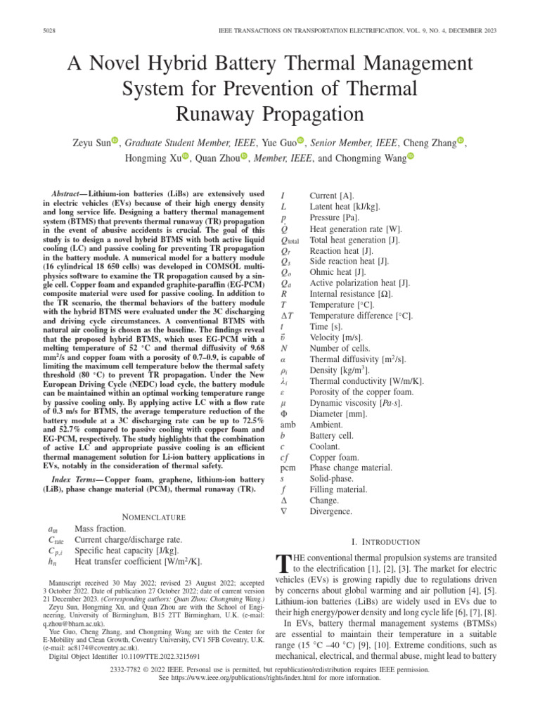 A Novel Hybrid Battery Thermal Management System For Prevention of ...