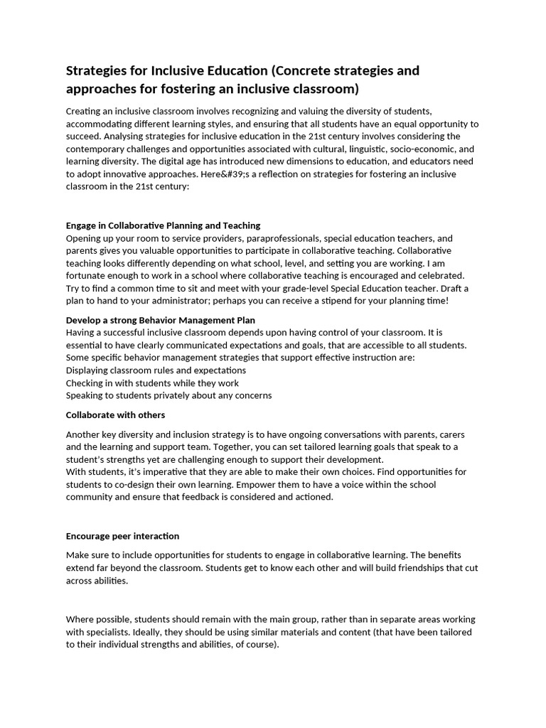 Strategies For Inclusive Educatio1 | PDF | Inclusion (Education ...