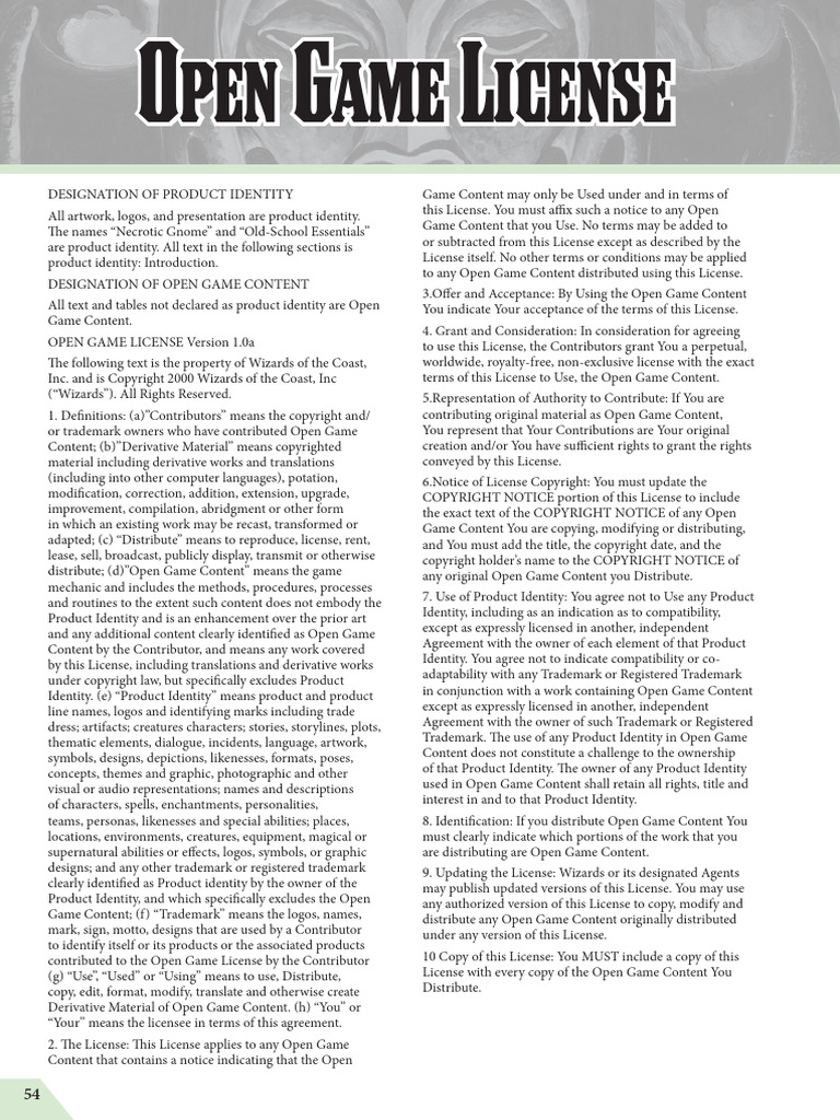 Open Game License Overview 1.0a | PDF | Copyright | License