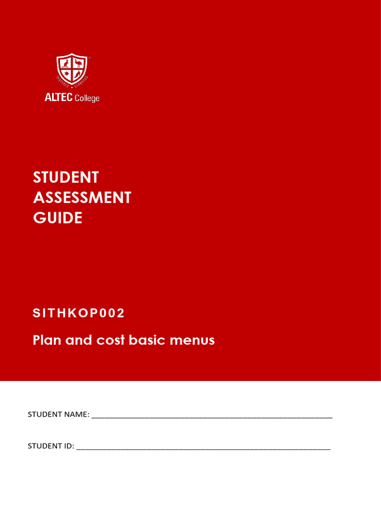 Student Guide for Menu Planning & Costing | PDF | Menu | Plagiarism