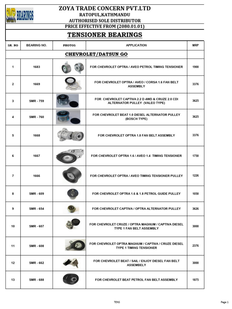 Chevrolet Optra Parts Pricing List | PDF | Belt (Mechanical) | Chevrolet